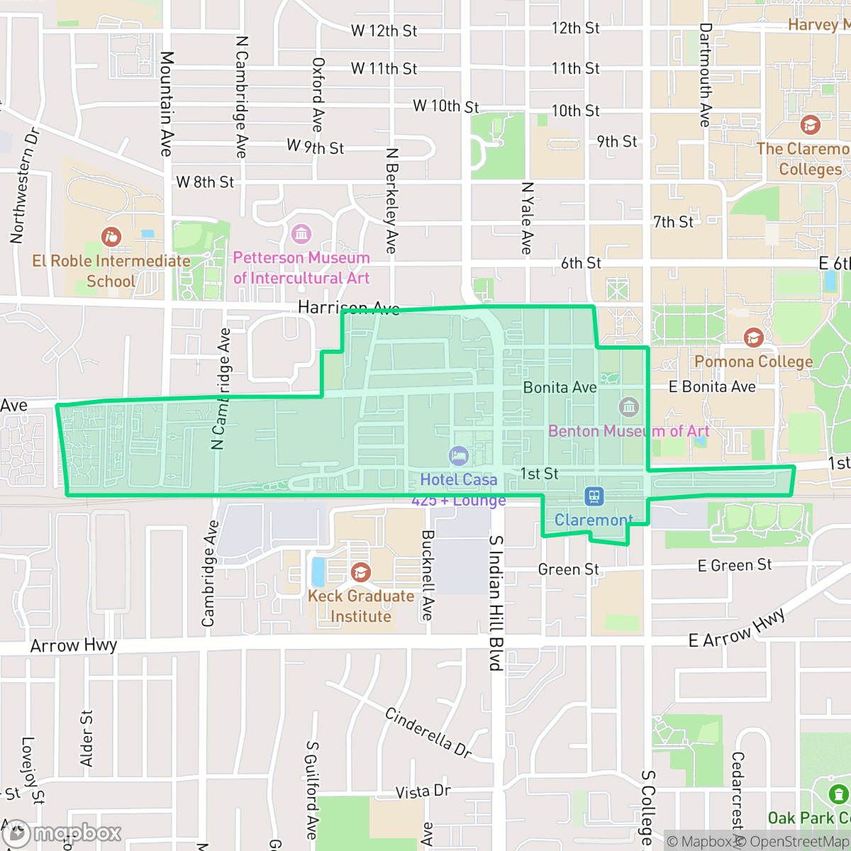 Map showing the location of Village, Claremont, CA