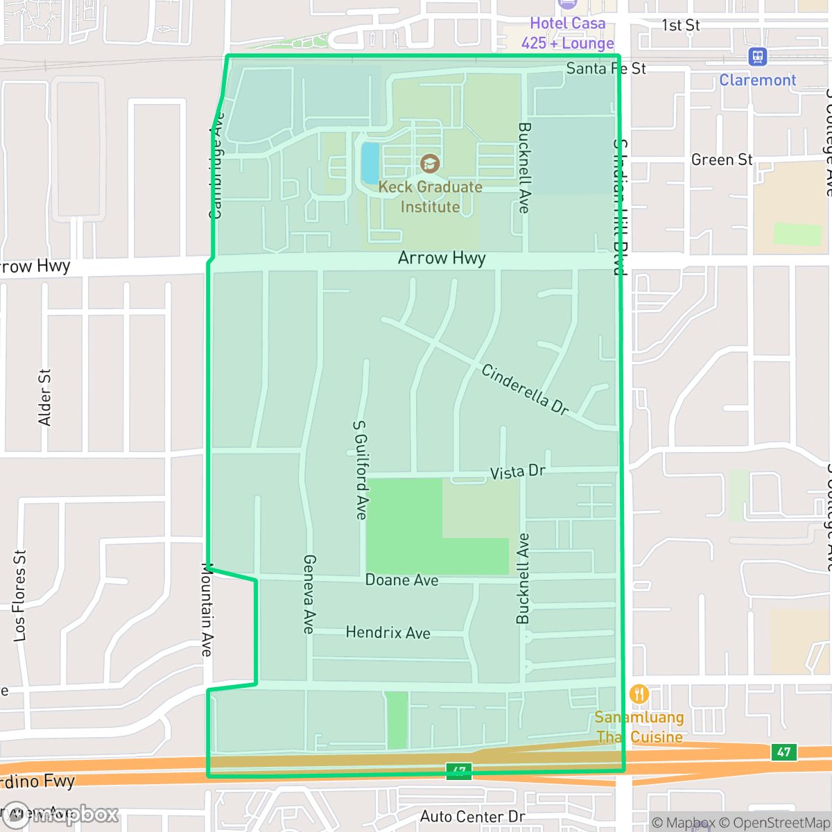 Map showing the location of Vista, Claremont, CA