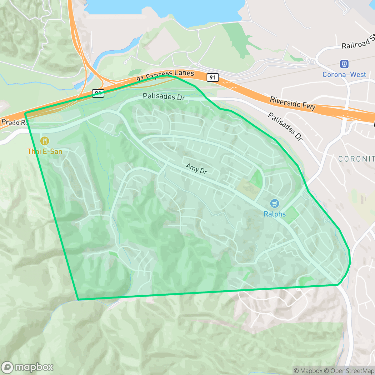 Map showing the location of Sierra del Oro, Corona, CA