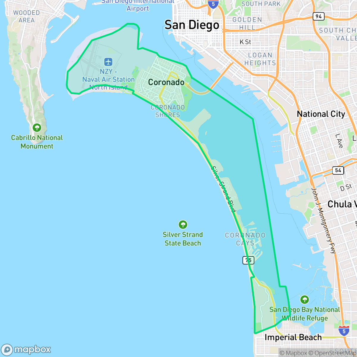 Map showing the location of Coronado, CA — coverage area