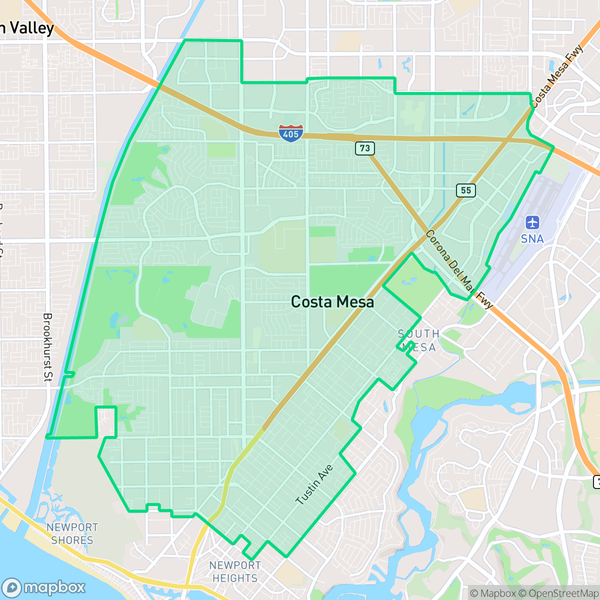 Map showing the location of Costa Mesa, CA — coverage area