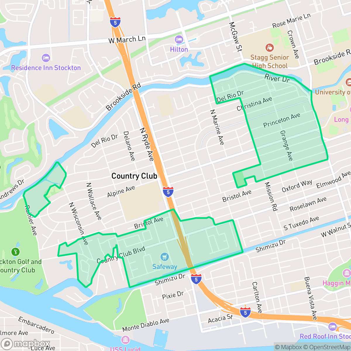 Map showing the location of Country Club, Country Club, CA