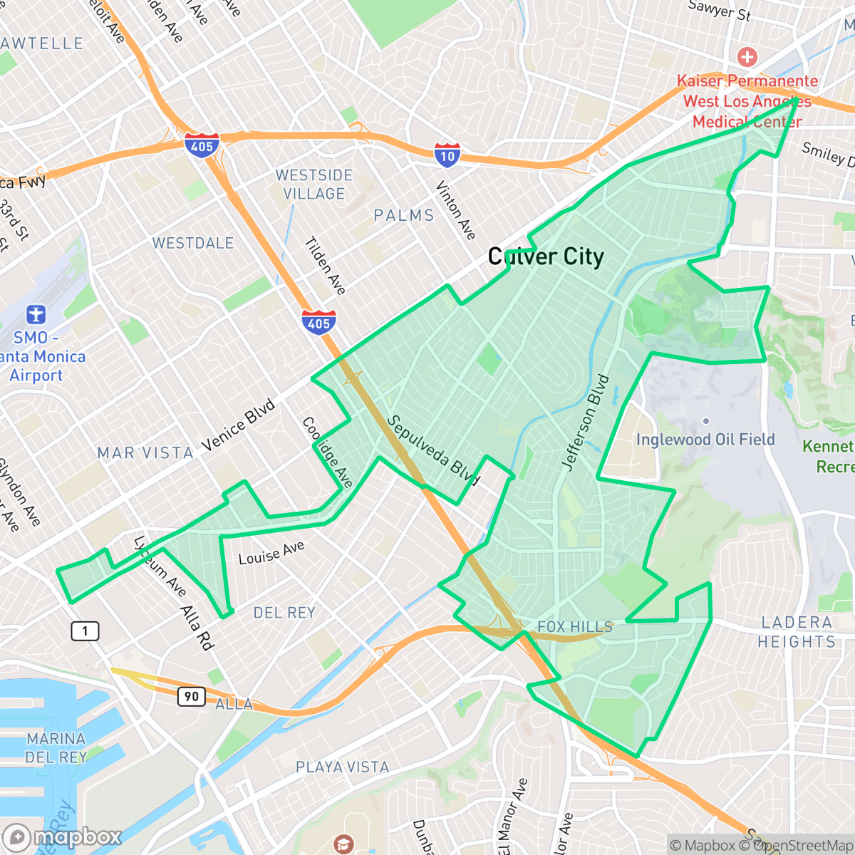 Map showing the location of Culver City, CA — coverage area
