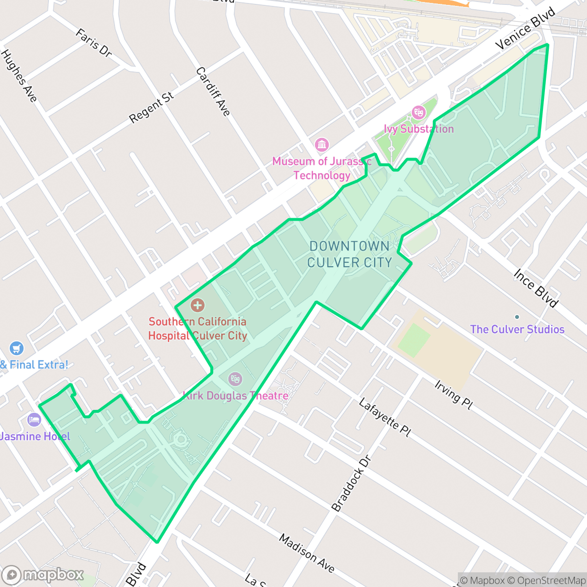 Map showing the location of Downtown, Culver City, CA