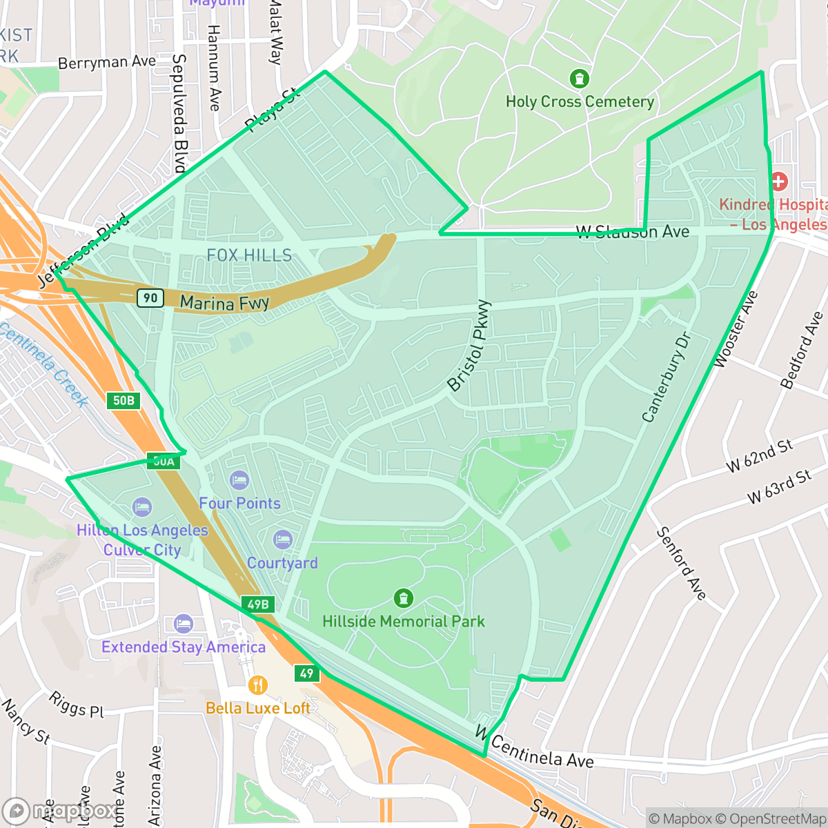 Map showing the location of Fox Hills, Culver City, CA