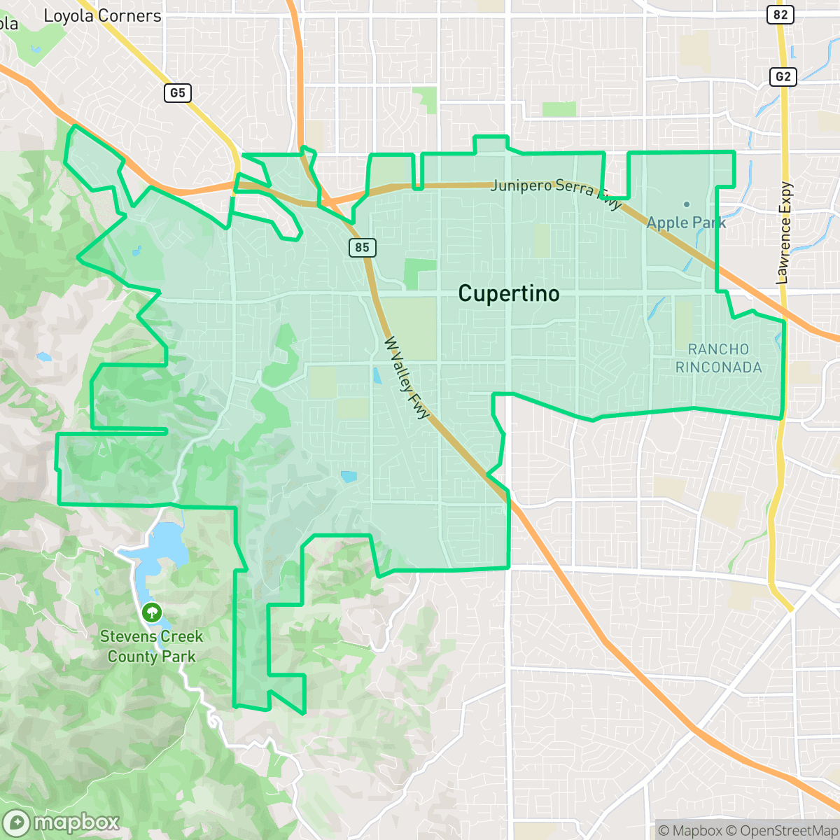 Map showing the location of Cupertino, CA — coverage area
