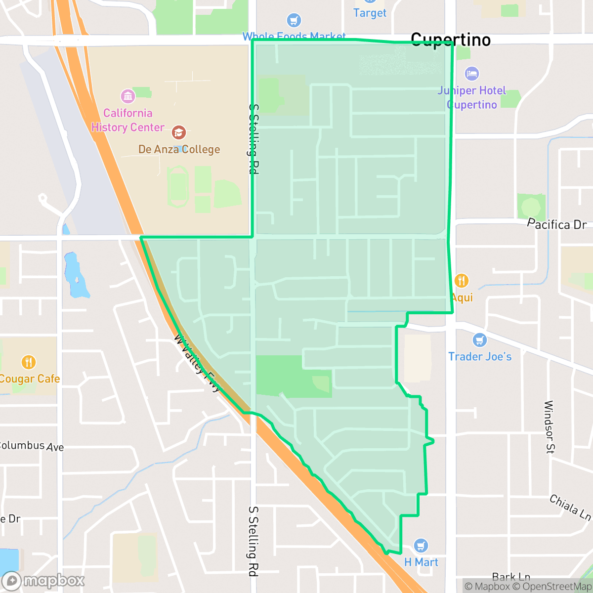 Map showing the location of Jollyman, Cupertino, CA