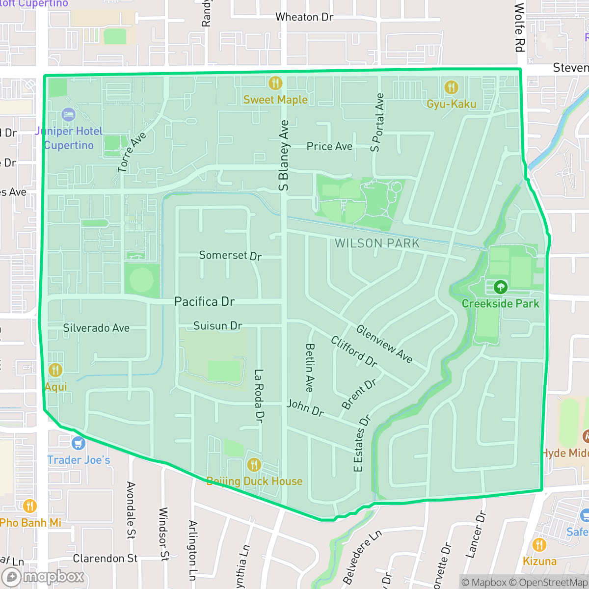 Map showing the location of South Blaney, Cupertino, CA