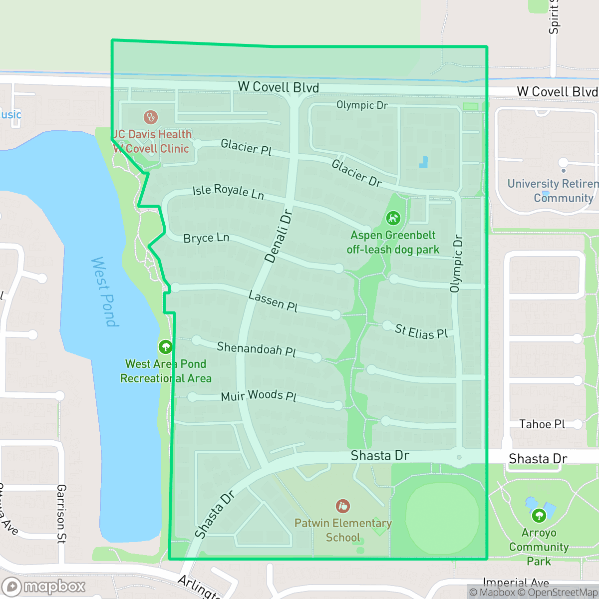 Map showing the location of Aspen, Davis, CA