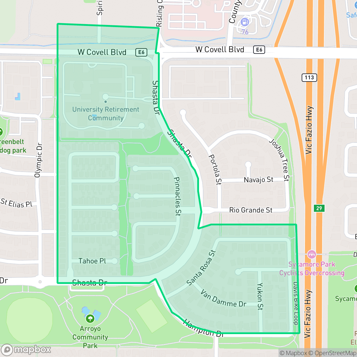 Map showing the location of Evergreen, Davis, CA