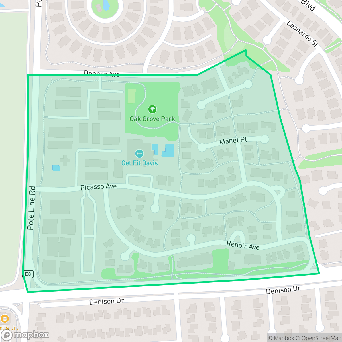 Map showing the location of Green Meadows, Davis, CA