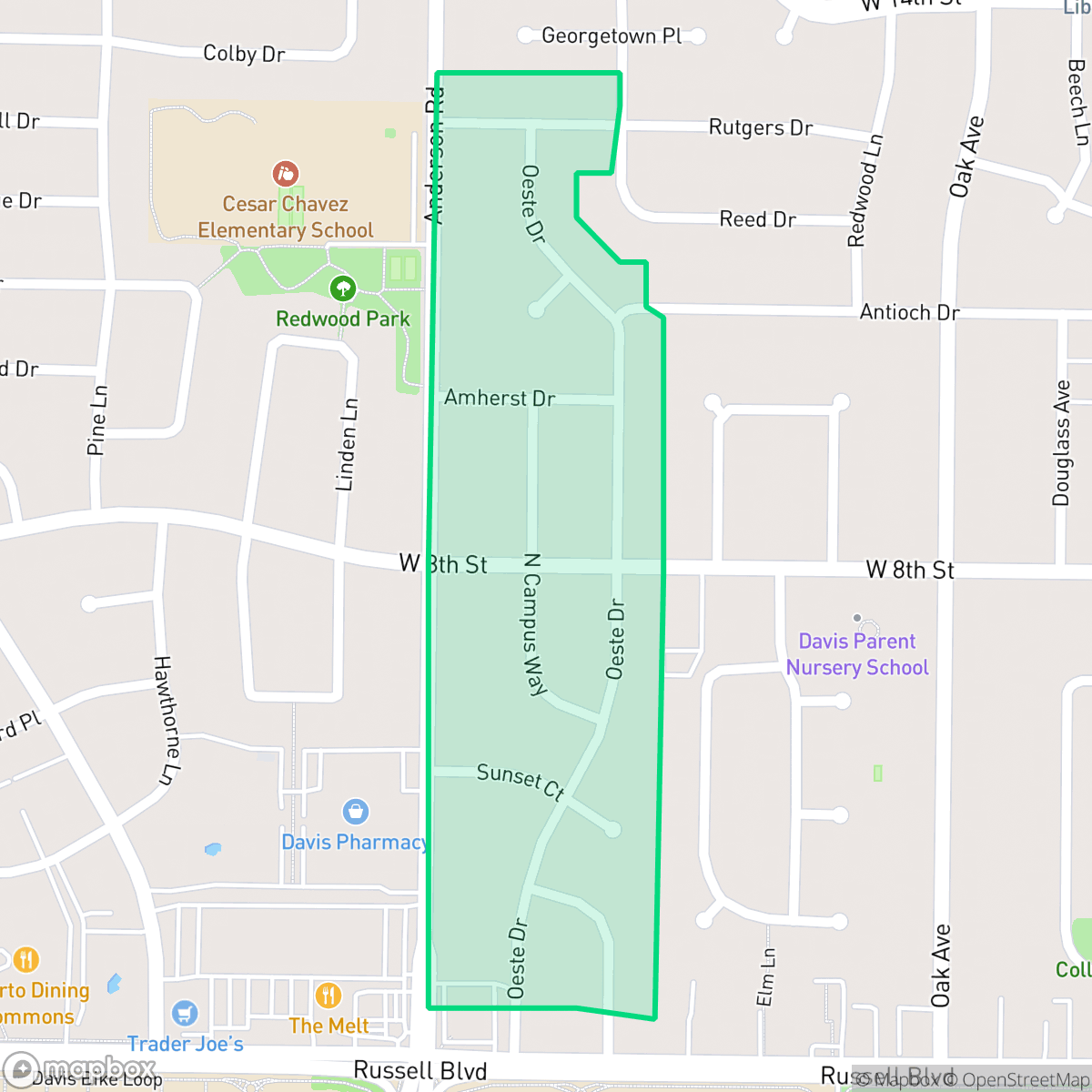 Map showing the location of Oeste Manor, Davis, CA
