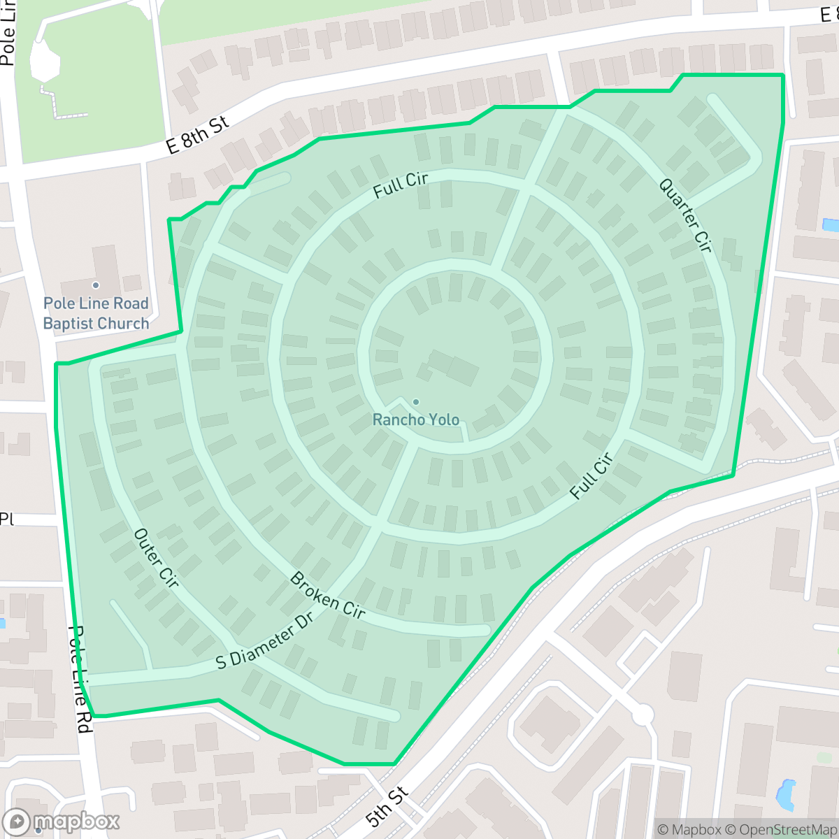 Map showing the location of Rancho Yolo, Davis, CA