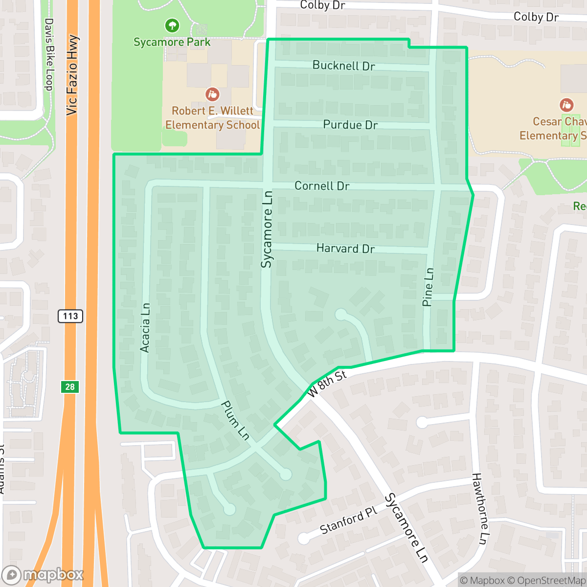 Map showing the location of Sycamore South, Davis, CA