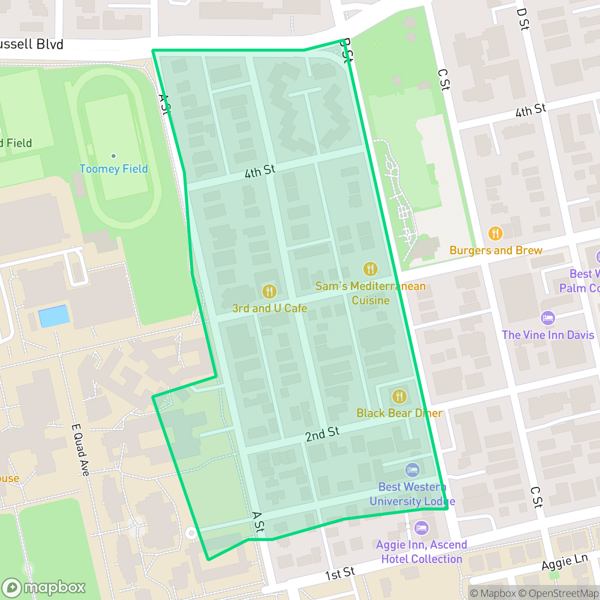 Map showing the location of University Avenue, Davis, CA