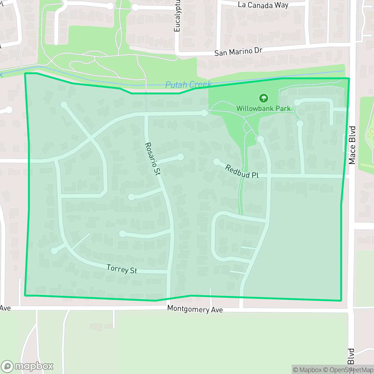 Map showing the location of Willowbank, Davis, CA
