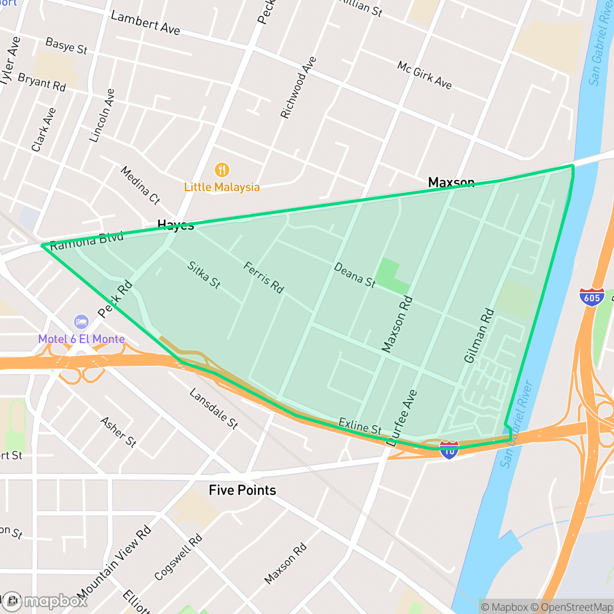 Map showing the location of River East, El Monte, CA