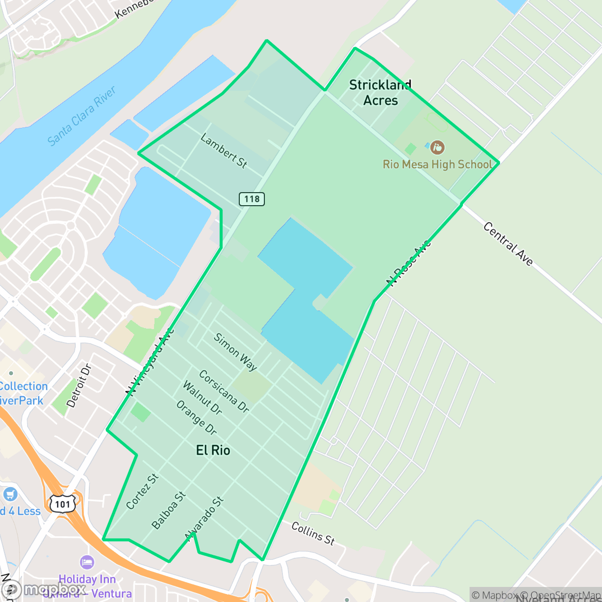Map showing the location of El Rio, CA — coverage area
