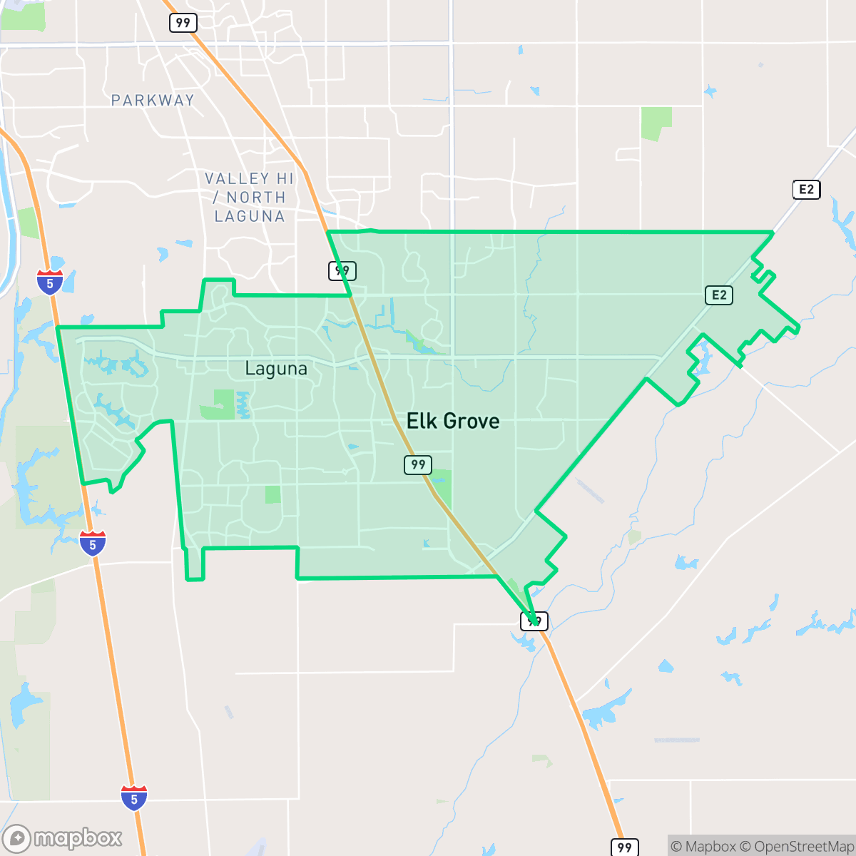 Map showing the location of Elk Grove, CA — coverage area