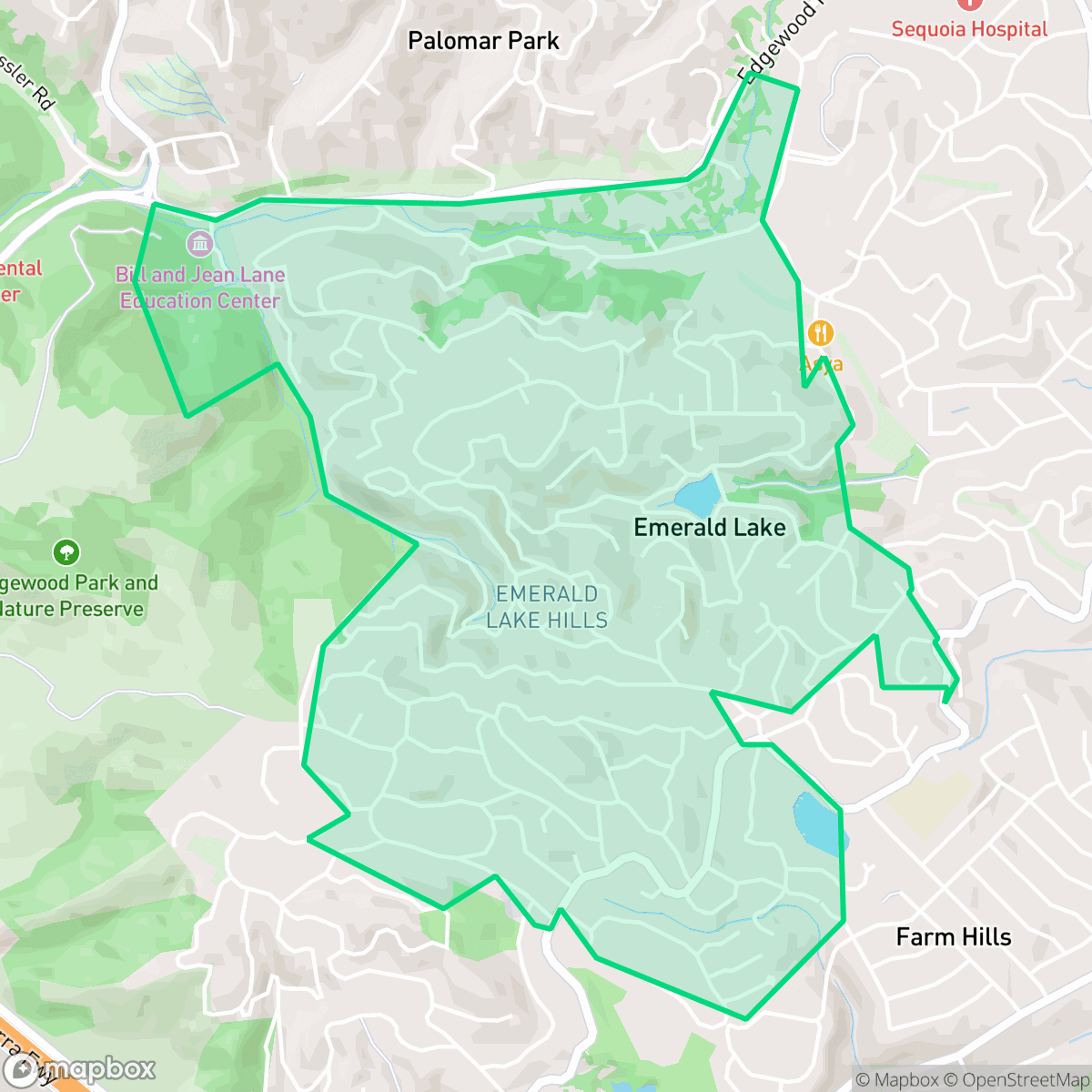 Map showing the location of Emerald Lake Hills, CA — coverage area