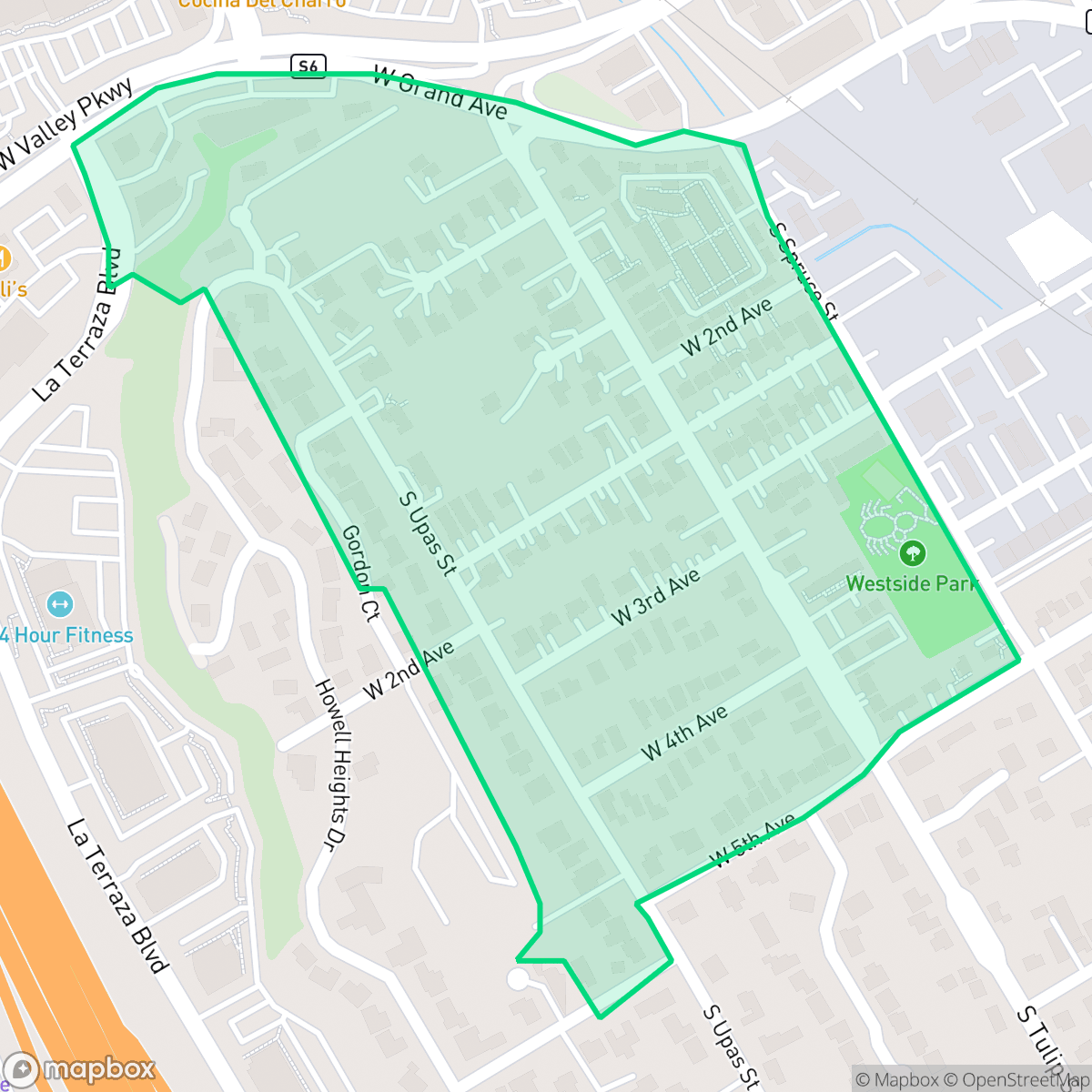 Map showing the location of Westside Hillside, Escondido, CA