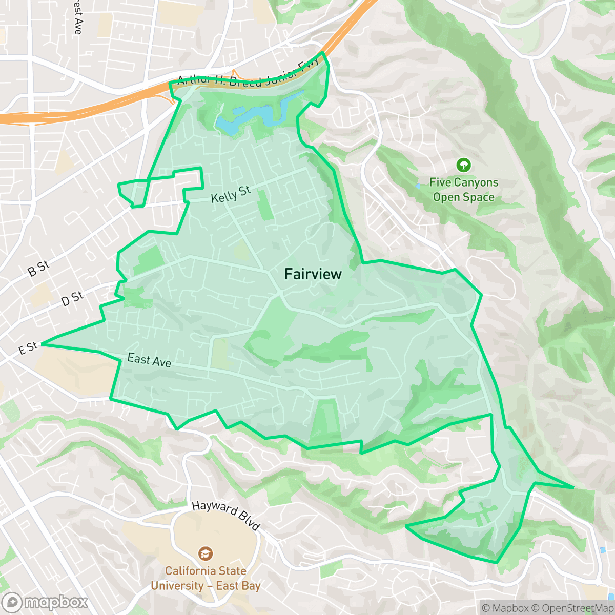 Map showing the location of Fairview, CA — coverage area