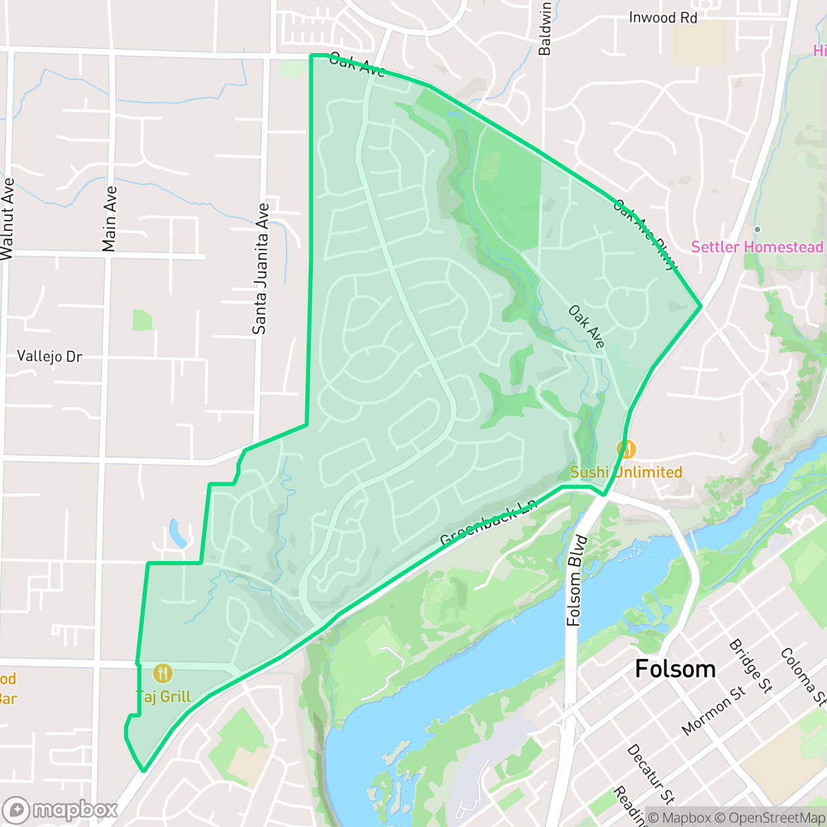 Map showing the location of American River Canyon, Folsom, CA