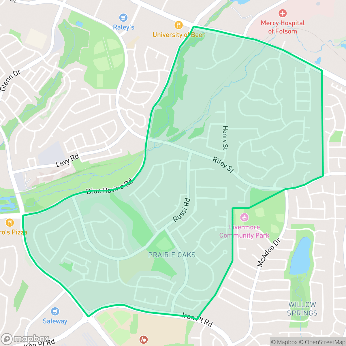 Map showing the location of Prairie Oaks, Folsom, CA