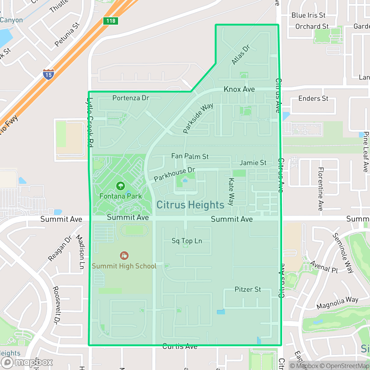 Map showing the location of Citrus Heights, Fontana, CA