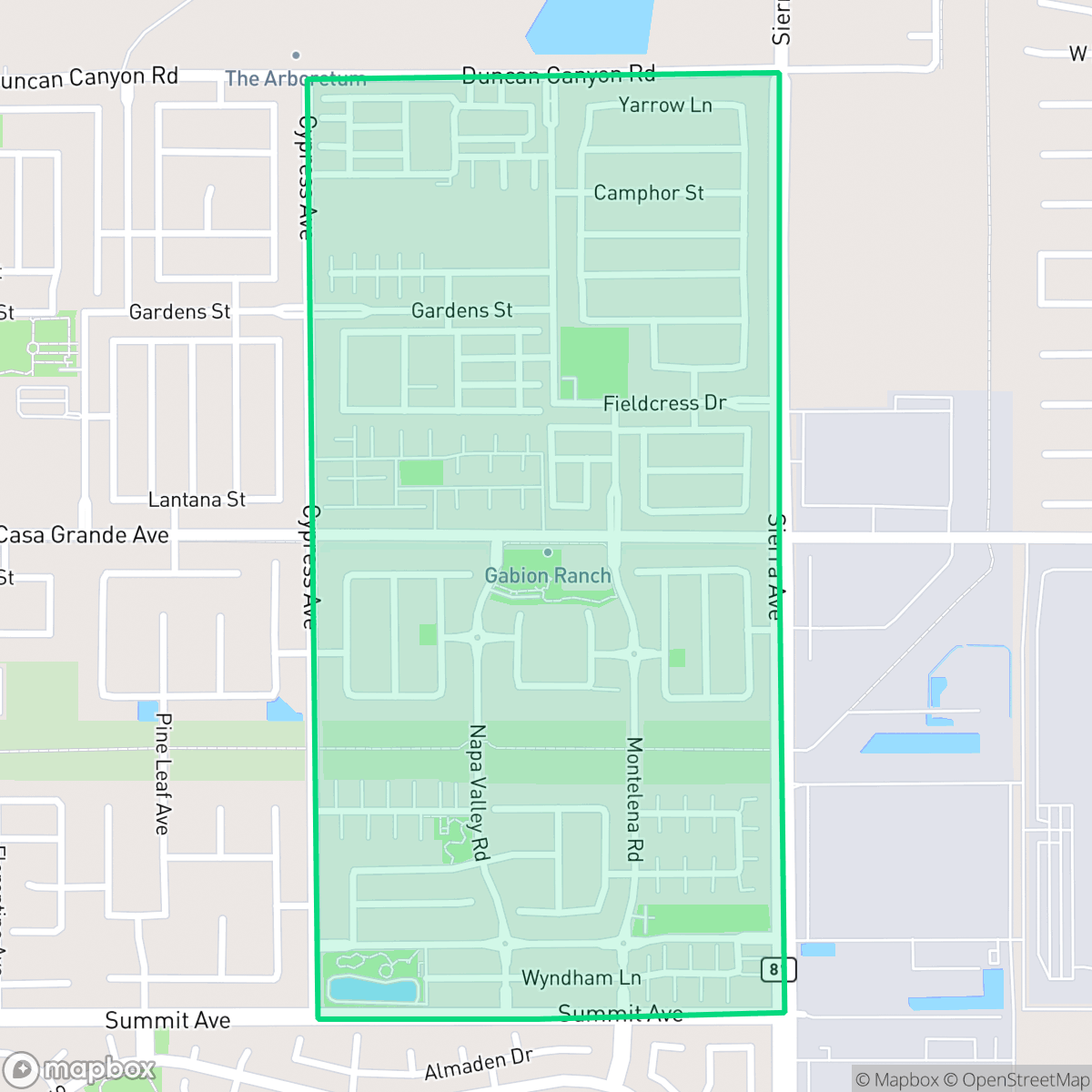 Map showing the location of Gabion Ranch, Fontana, CA