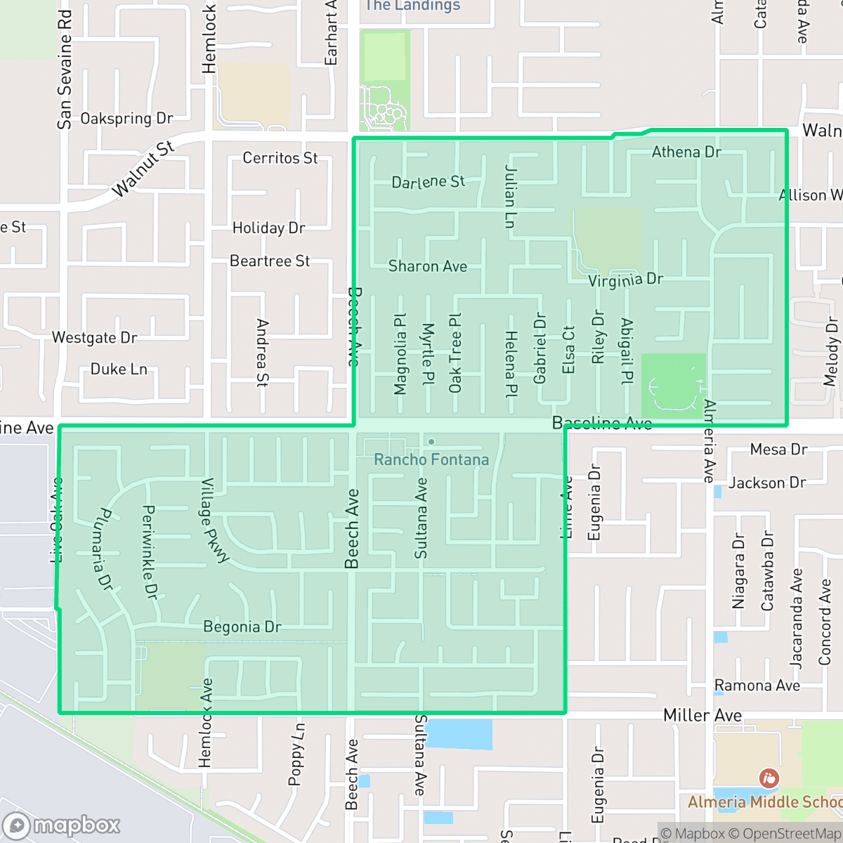 Map showing the location of Rancho Fontana, Fontana, CA