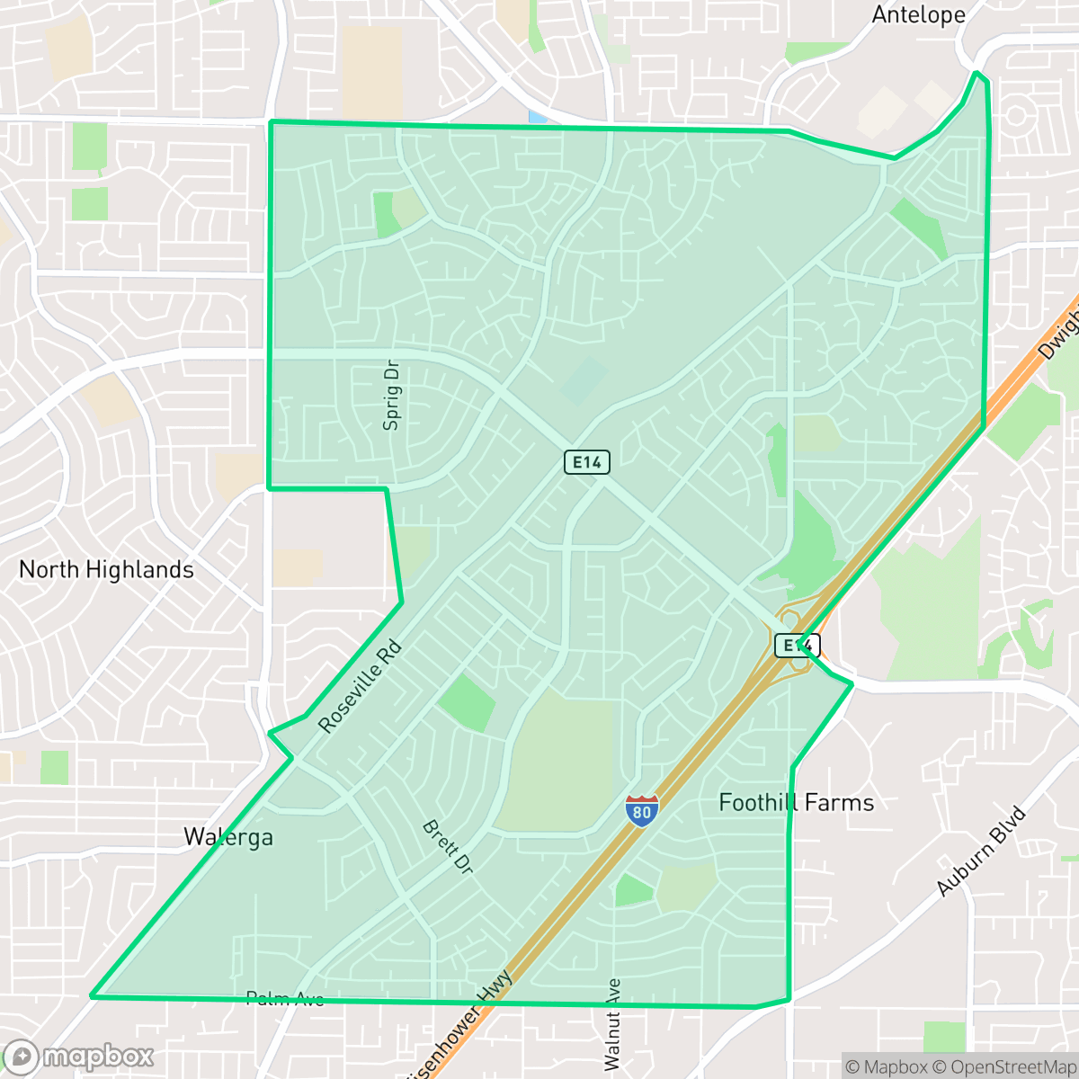 Map showing the location of Foothill Farms, CA — coverage area