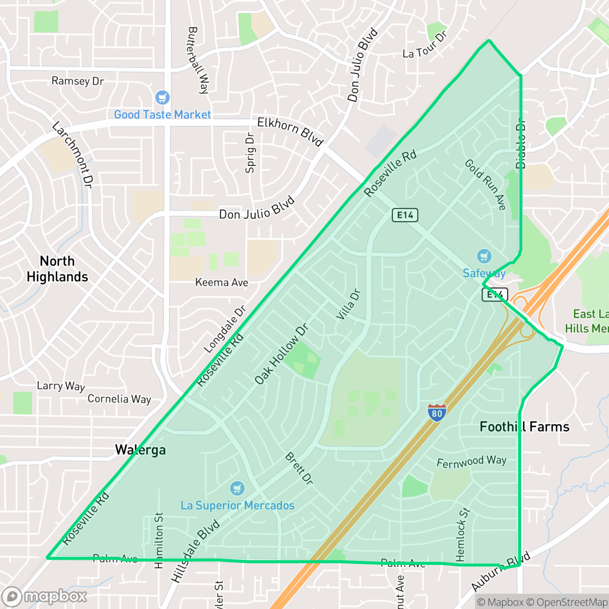 Map showing the location of Foothill Farms, Foothill Farms, CA