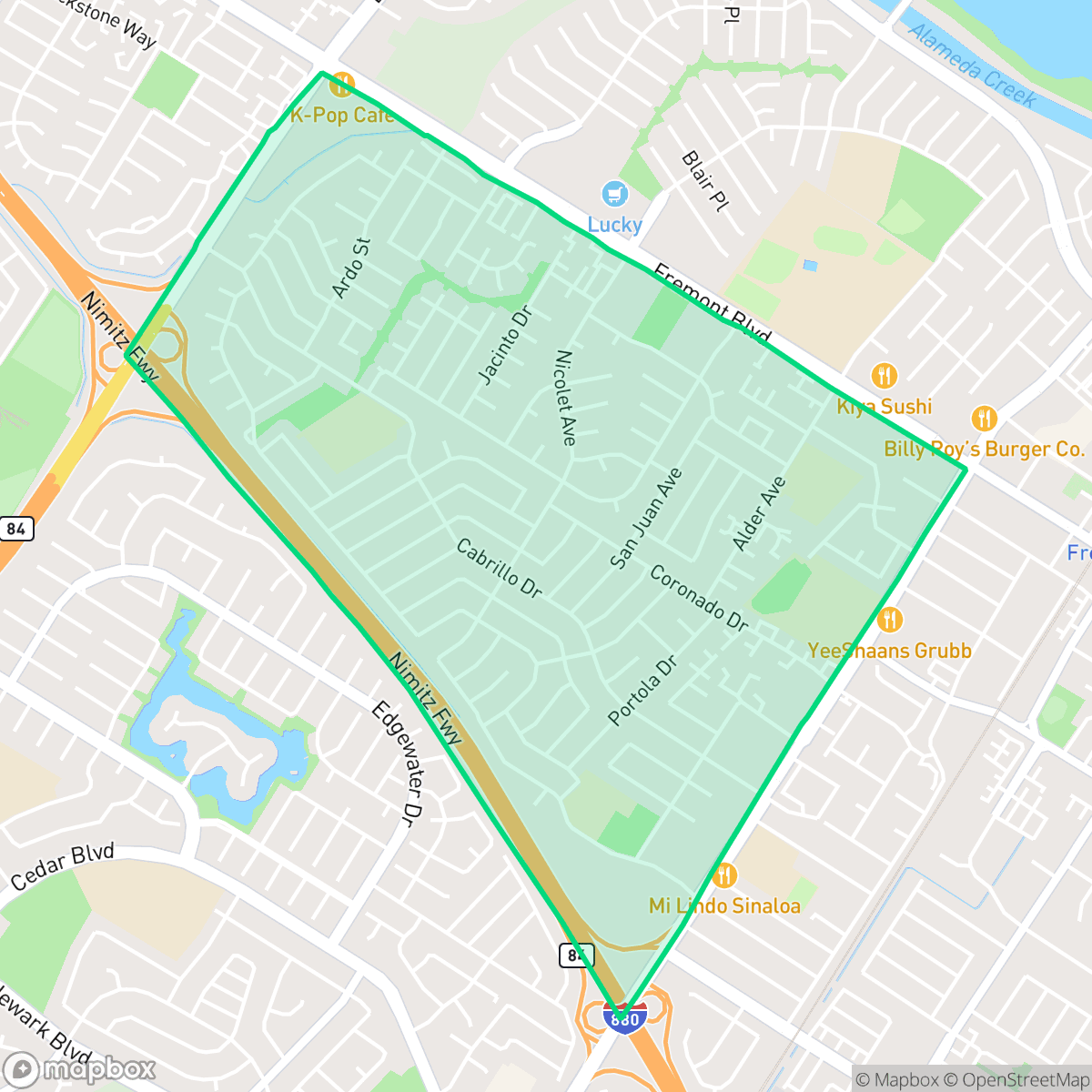 Map showing the location of Cabrillo, Fremont, CA