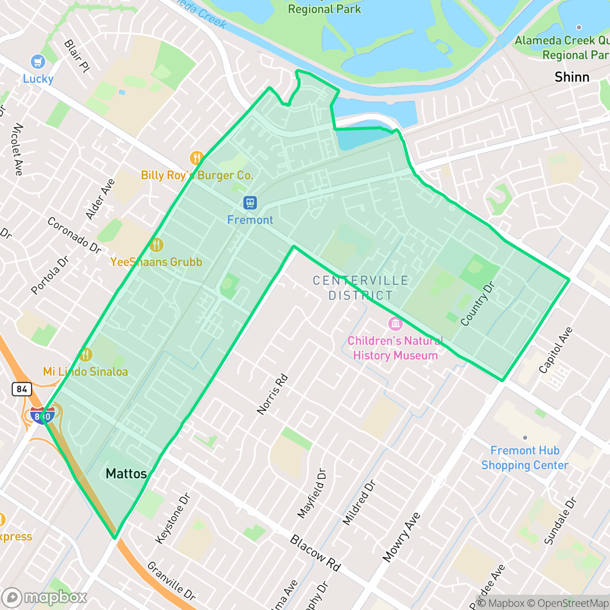 Map showing the location of Centerville, Fremont, CA