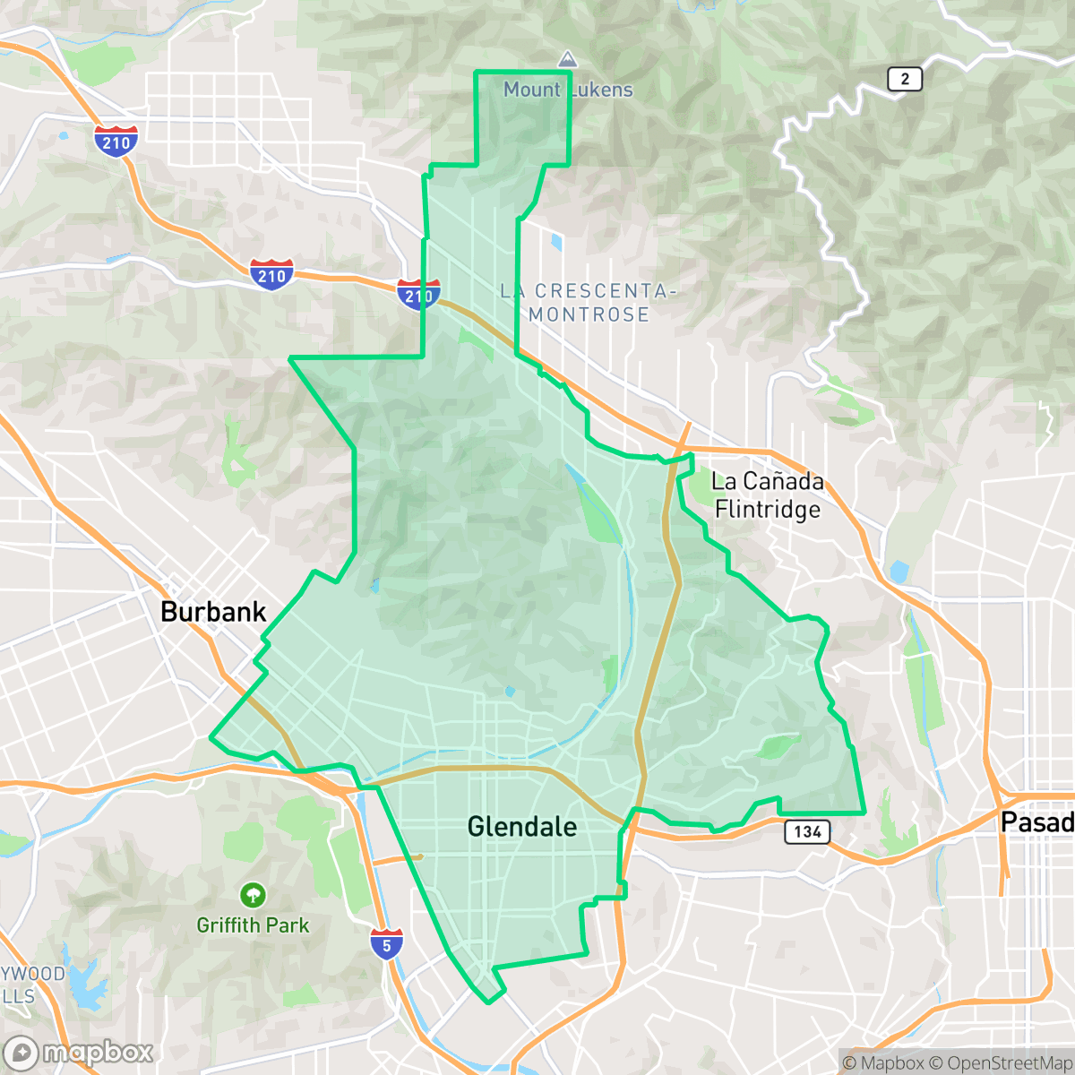 Map showing the location of Glendale, CA — coverage area