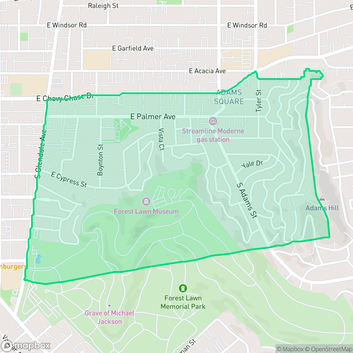 Map showing the location of Adams Hill, Glendale, CA
