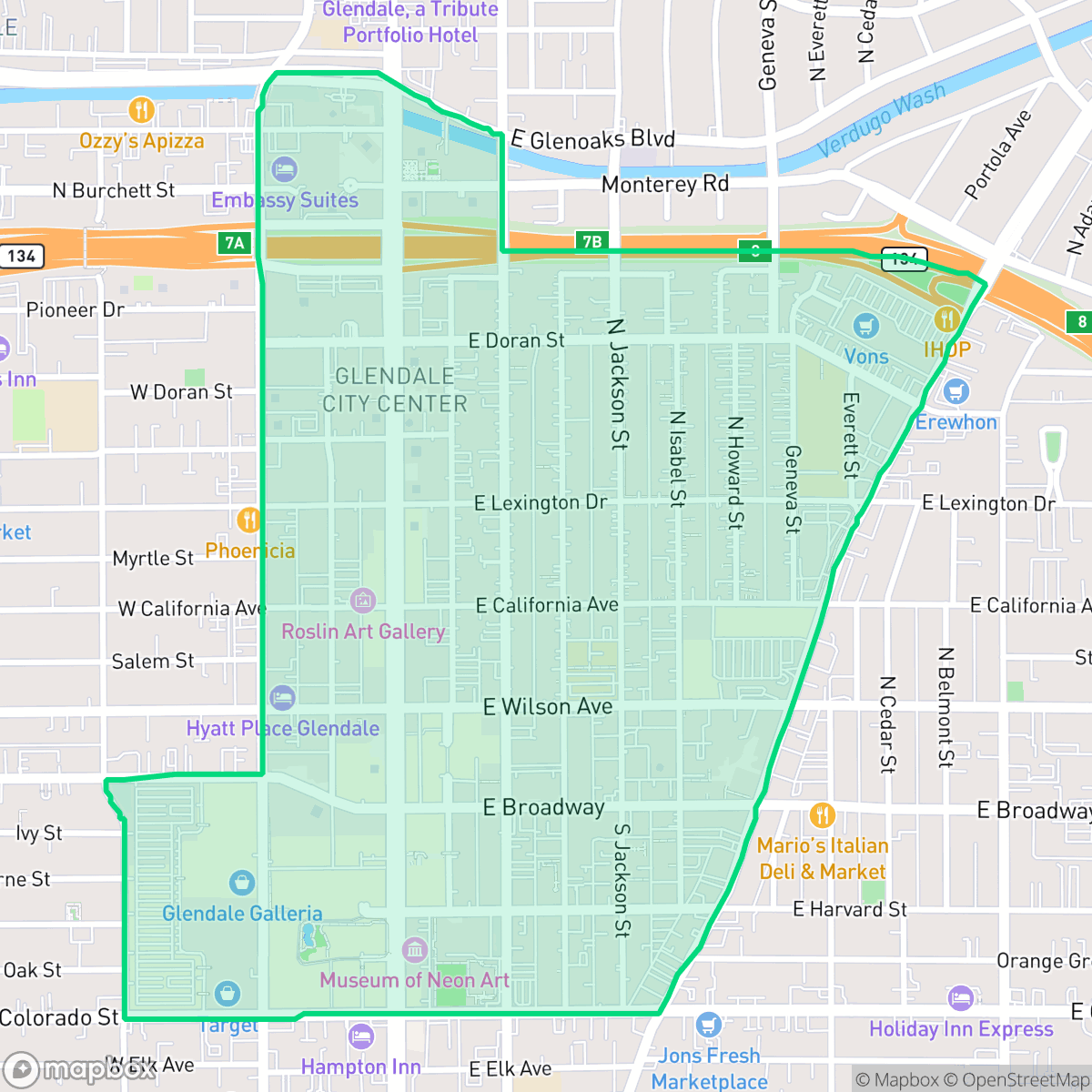 Map showing the location of City Center, Glendale, CA