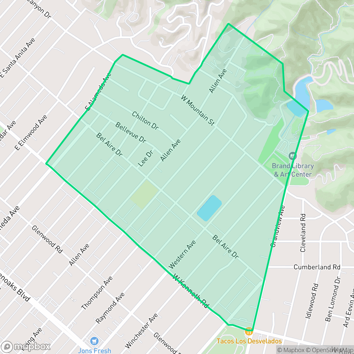 Map showing the location of El Miradero, Glendale, CA
