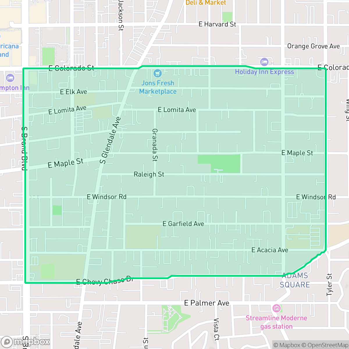 Map showing the location of Mariposa, Glendale, CA