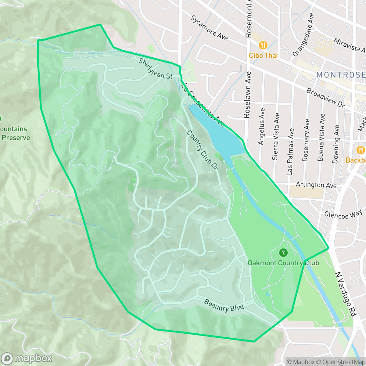 Map showing the location of Oakmont, Glendale, CA