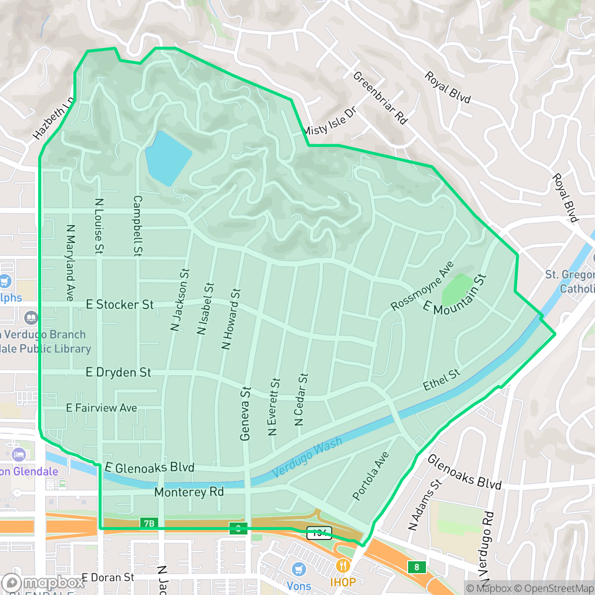 Map showing the location of Rossmoyne, Glendale, CA
