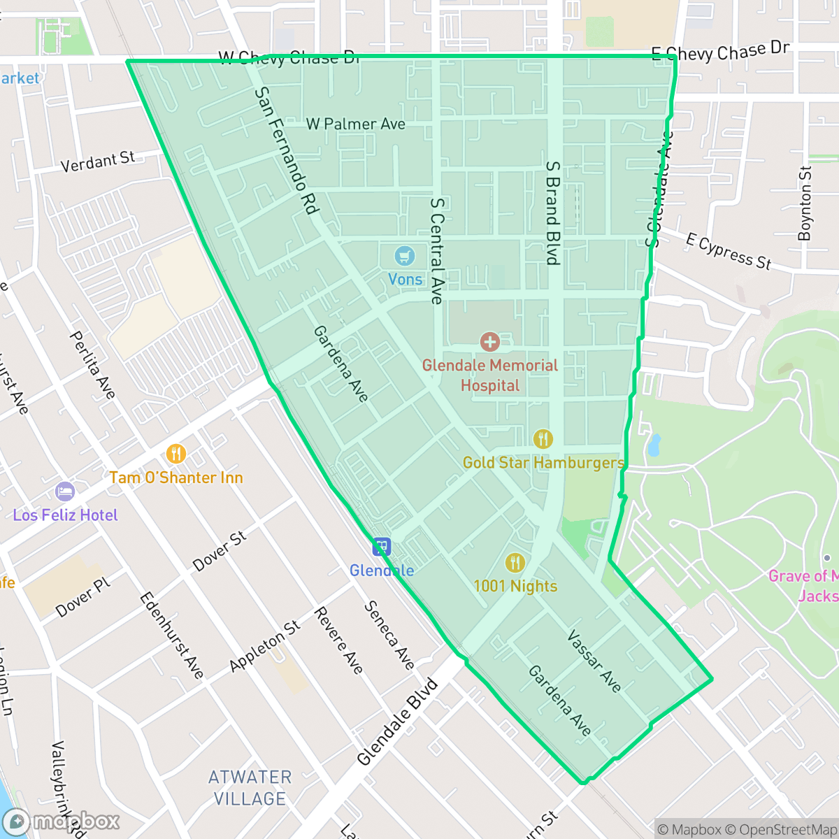 Map showing the location of Tropico, Glendale, CA