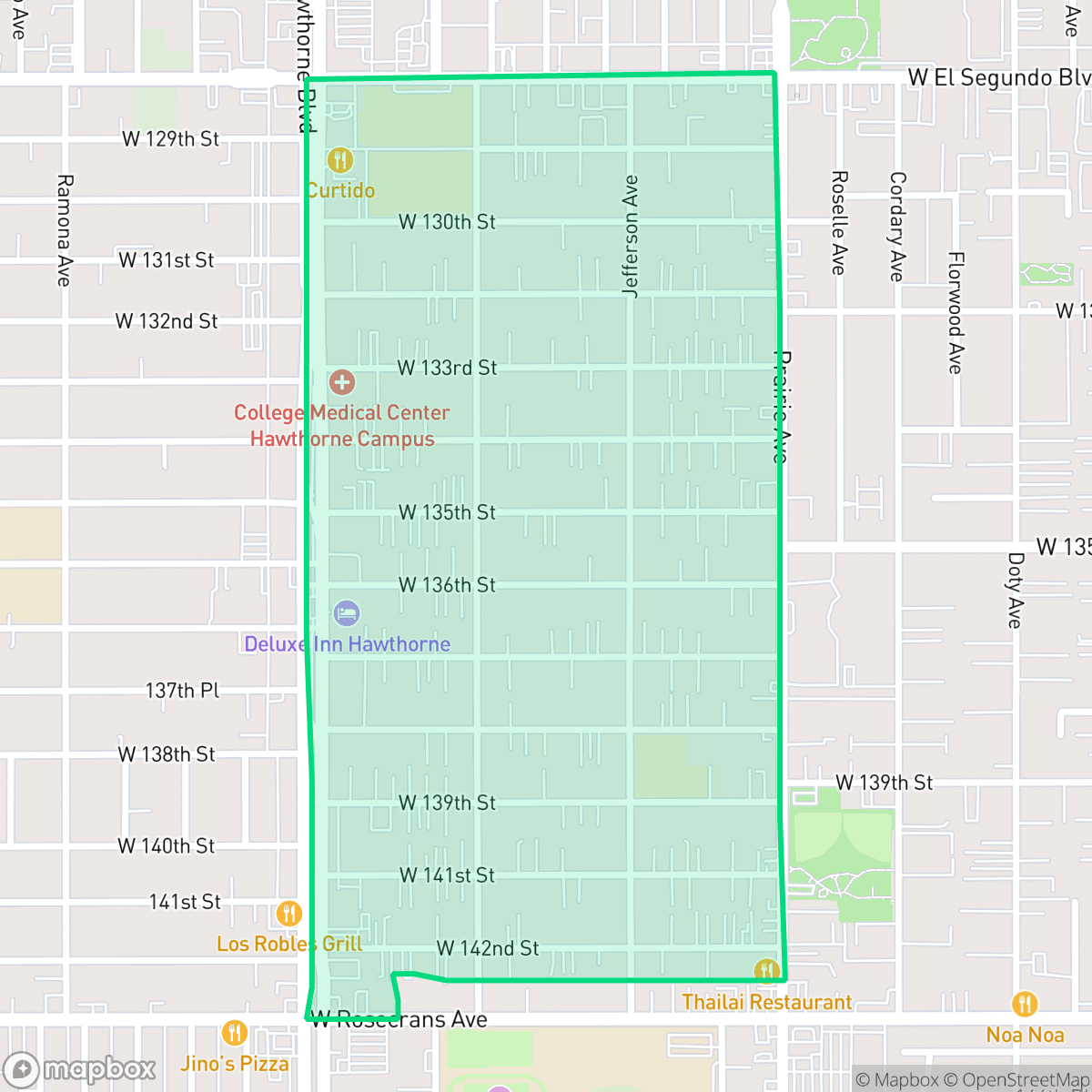 Map showing the location of Burleigh Tract, Hawthorne, CA