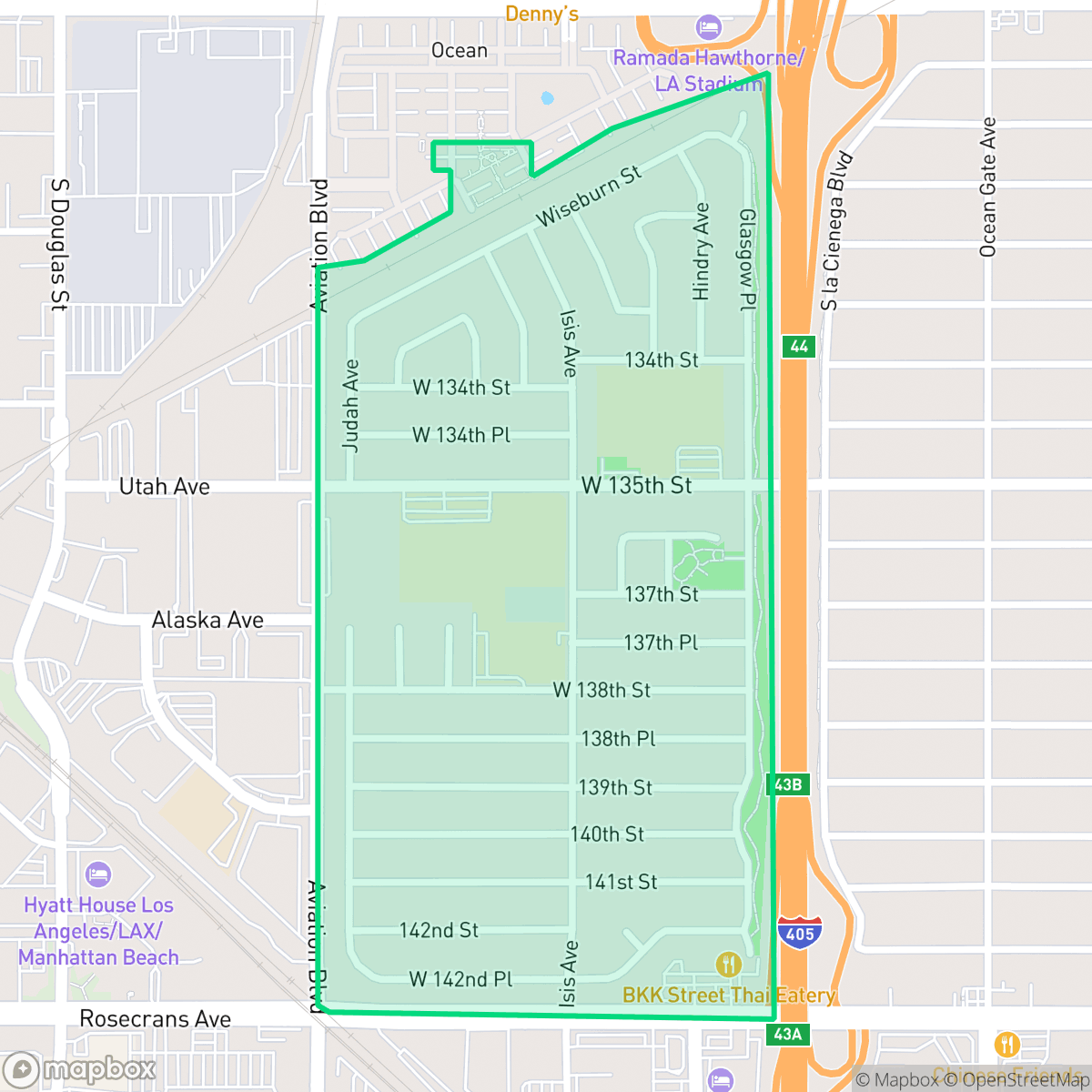 Map showing the location of Hollyglen, Hawthorne, CA