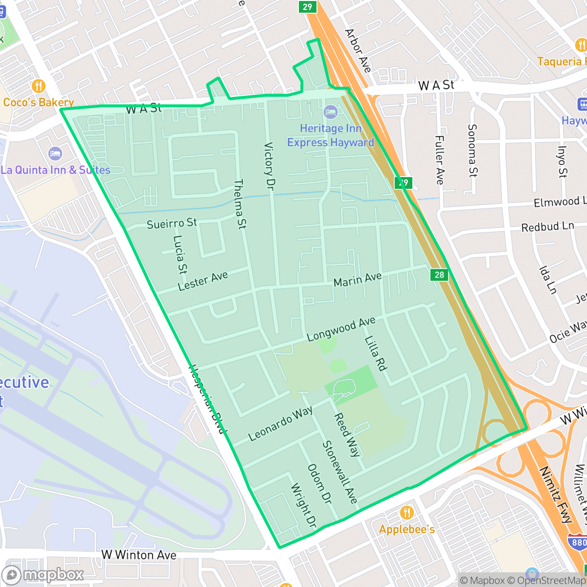 Map showing the location of Longwood-Winton Grove, Hayward, CA