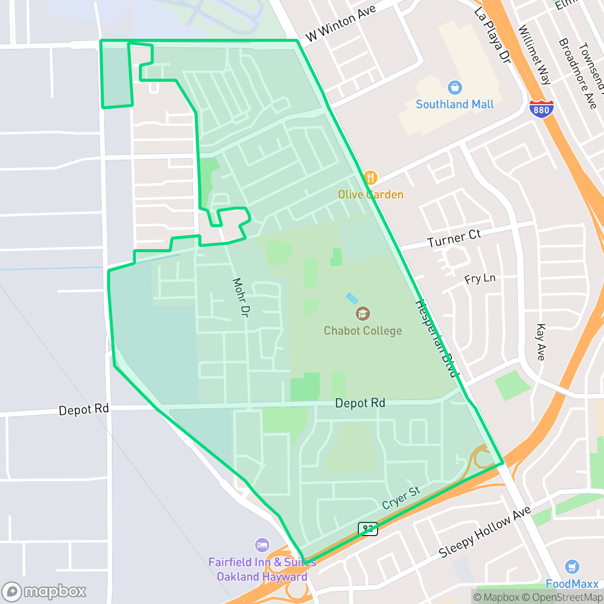 Map showing the location of Mt Eden, Hayward, CA