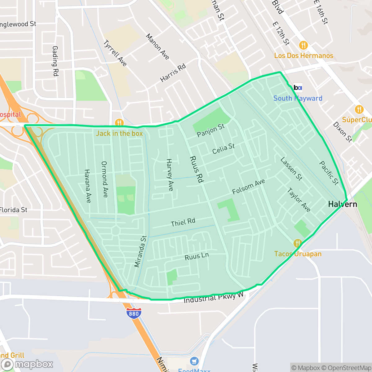 Map showing the location of Tennyson-Alquire, Hayward, CA