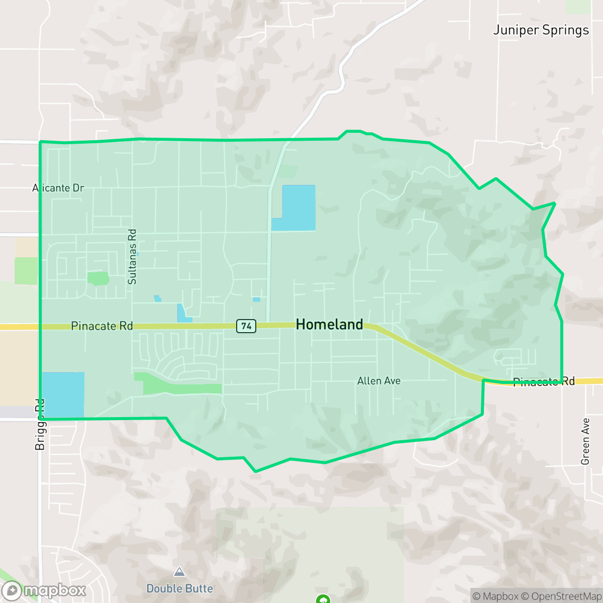 Map showing the location of Homeland, CA — coverage area