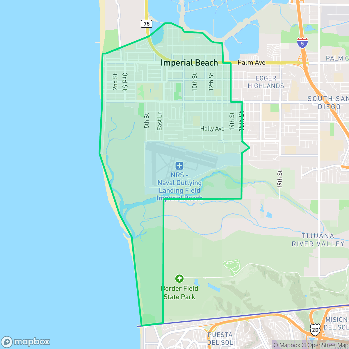 Map showing the location of Imperial Beach, CA — coverage area